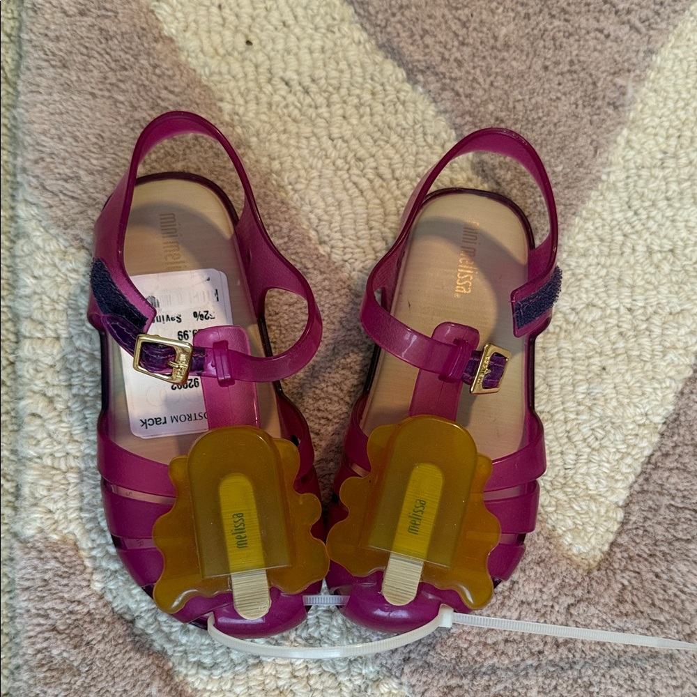 Mini Melissa Magenta Jelly Sandals with Yellow Popsicles